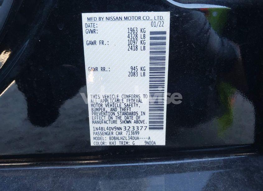 Photo 9 of 2022 Nissan Altima SV FWD (VIN 1N4BL4DV9NN323377)