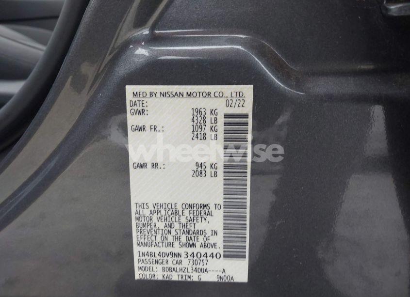 Photo 9 of 2022 Nissan Altima SV FWD (VIN 1N4BL4DV9NN340440)