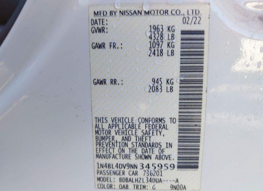 Photo 19 of 2022 Nissan Altima SV FWD (VIN 1N4BL4DV9NN345959)