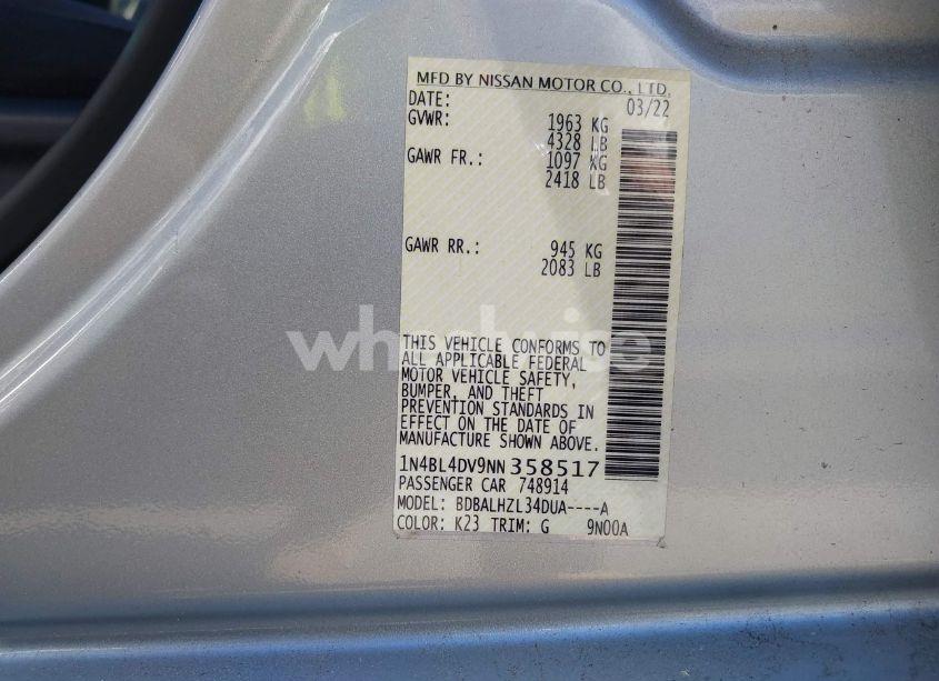 Photo 9 of 2022 Nissan Altima SV FWD (VIN 1N4BL4DV9NN358517)