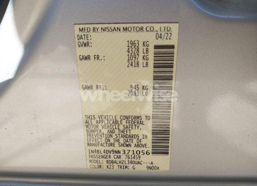 Photo 9 of 2022 Nissan Altima SV FWD (VIN 1N4BL4DV9NN371056)