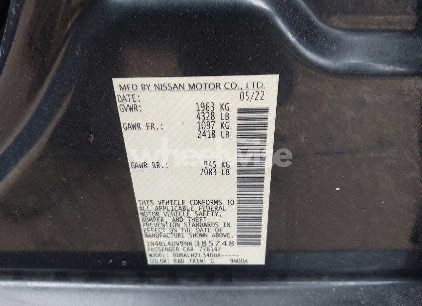 Photo 9 of 2022 Nissan Altima SV FWD (VIN 1N4BL4DV9NN385748)