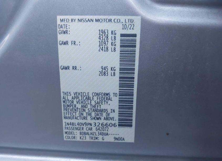 Photo 9 of 2023 Nissan Altima SV (VIN 1N4BL4DV9PN326606)