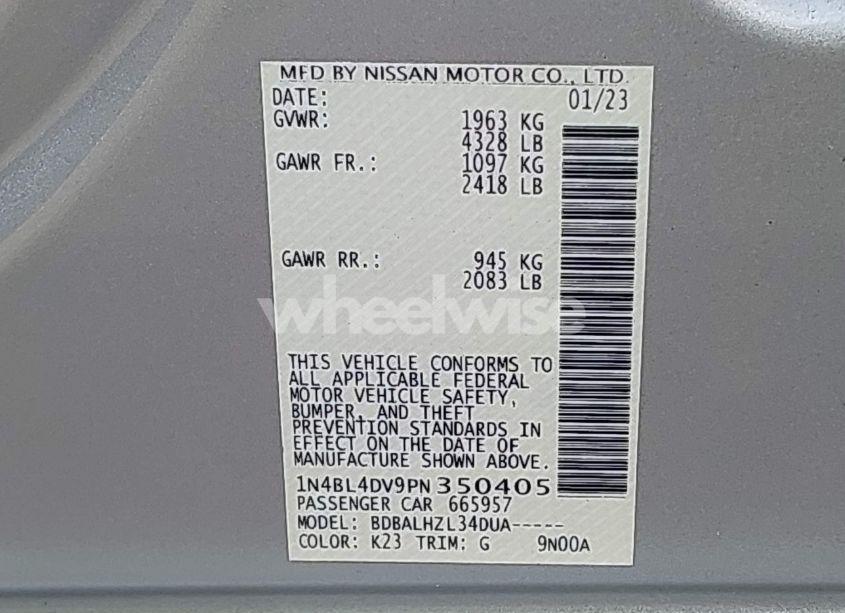 Photo 9 of 2023 Nissan Altima SV FWD (VIN 1N4BL4DV9PN350405)