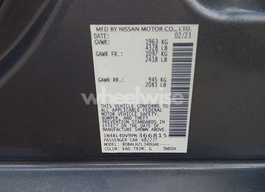Photo 9 of 2023 Nissan Altima SV FWD (VIN 1N4BL4DV9PN366815)
