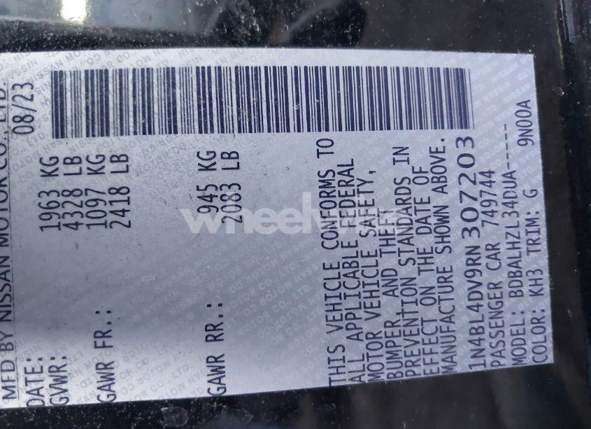 Photo 9 of 2024 Nissan Altima SV FWD (VIN 1N4BL4DV9RN307203)