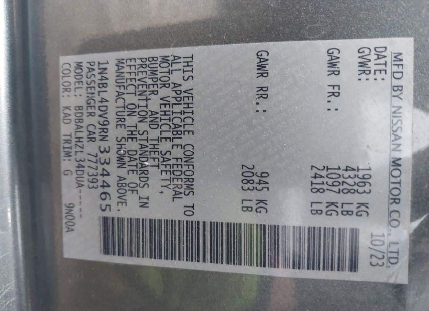 Photo 9 of 2024 Nissan Altima SV FWD (VIN 1N4BL4DV9RN334465)