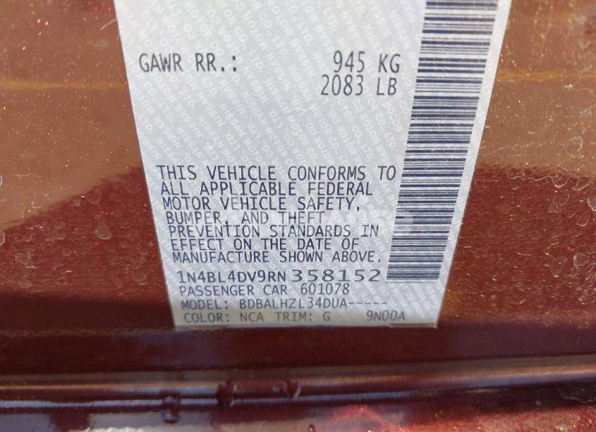 Photo 9 of 2024 Nissan Altima SV FWD (VIN 1N4BL4DV9RN358152)