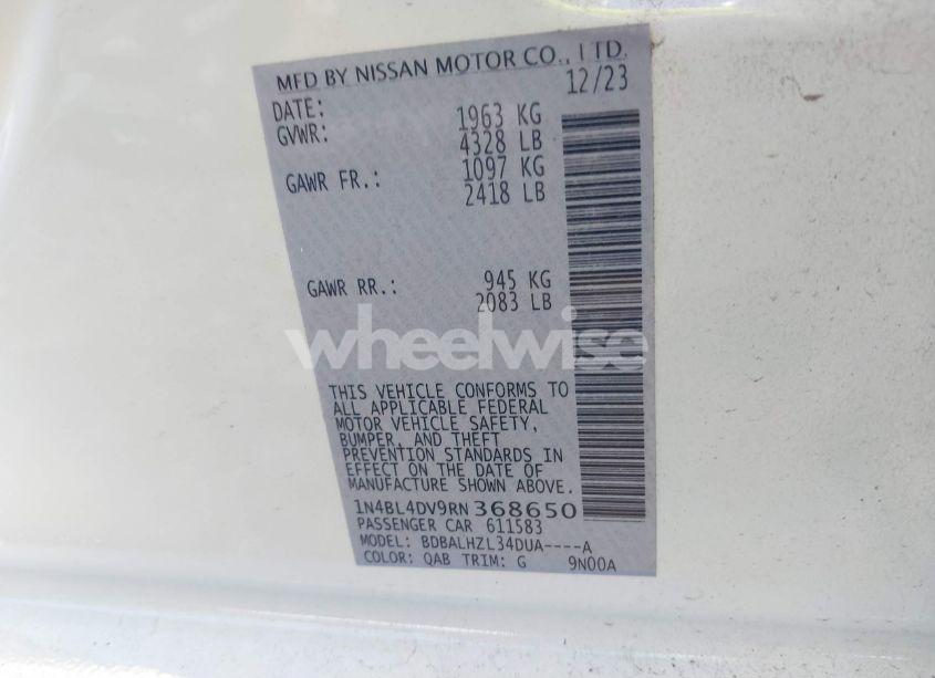 Photo 9 of 2024 Nissan Altima SV FWD (VIN 1N4BL4DV9RN368650)