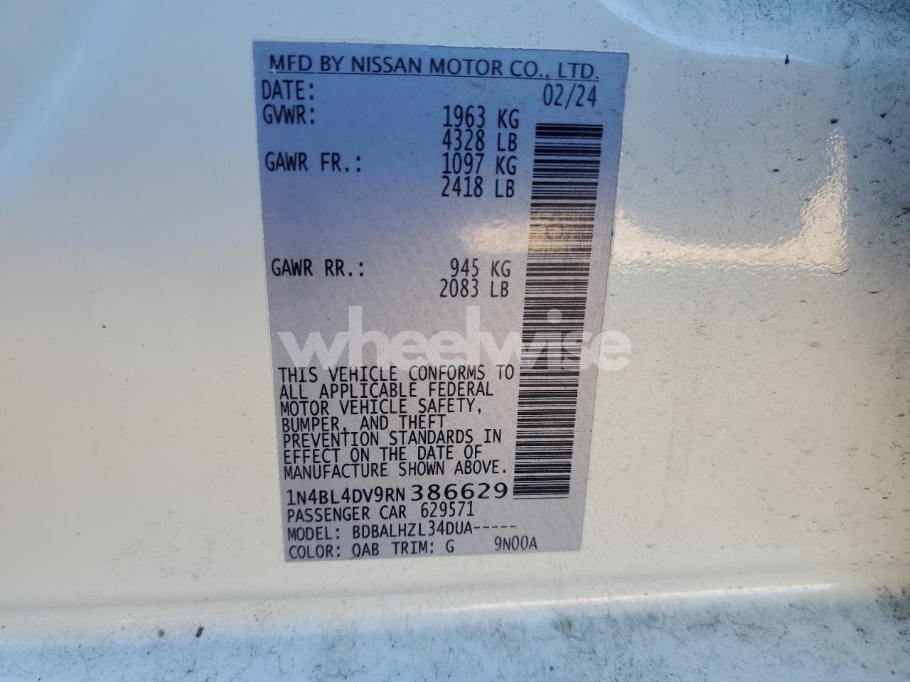 Photo 12 of 2024 NISSAN ALTIMA SV (VIN 1N4BL4DV9RN386629)