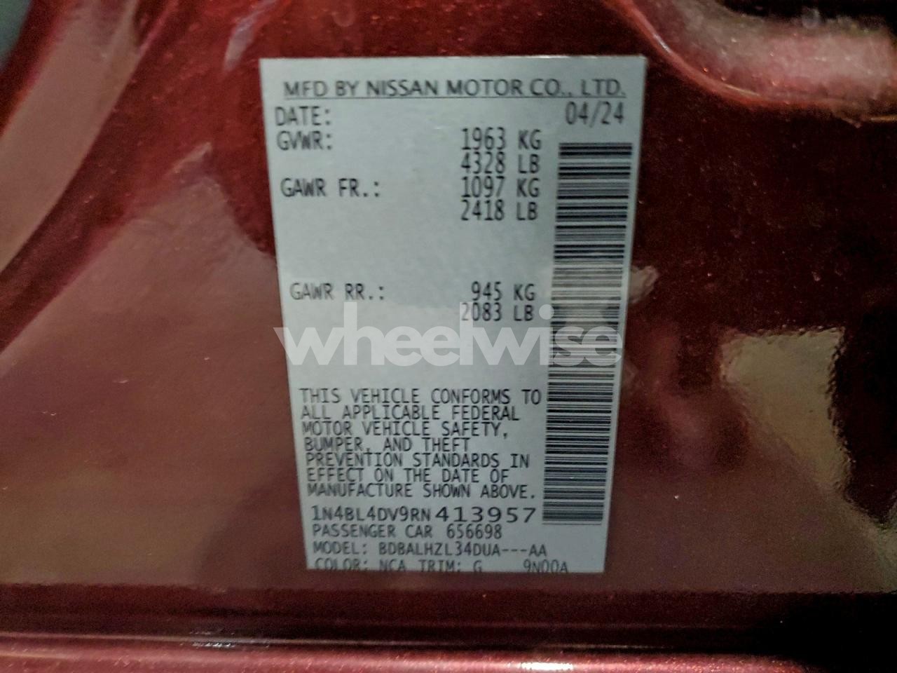 Photo 12 of 2024 NISSAN ALTIMA SV (VIN 1N4BL4DV9RN413957)