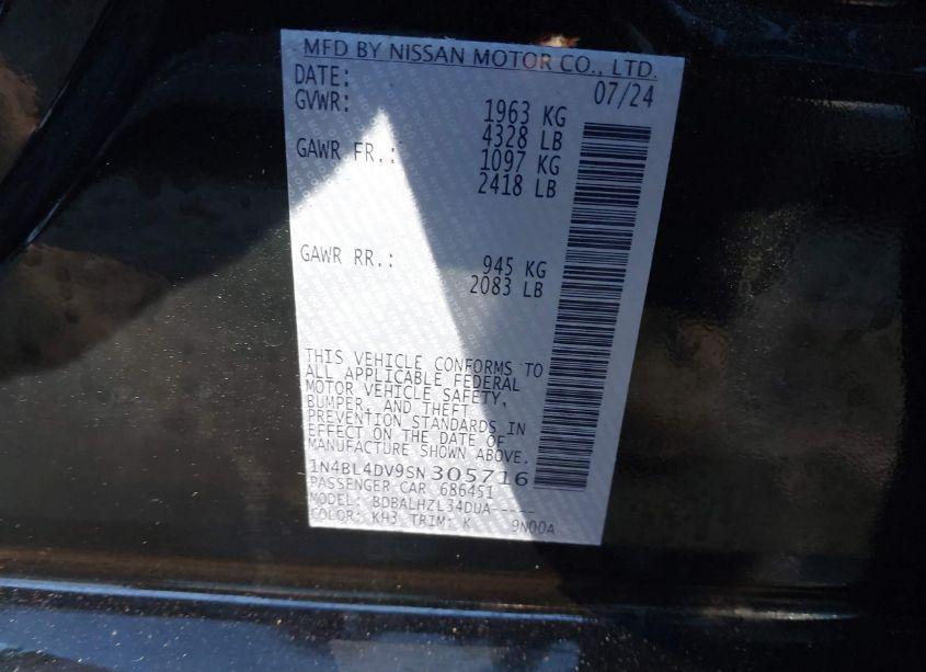 Photo 9 of 2025 Nissan Altima SV FWD (VIN 1N4BL4DV9SN305716)