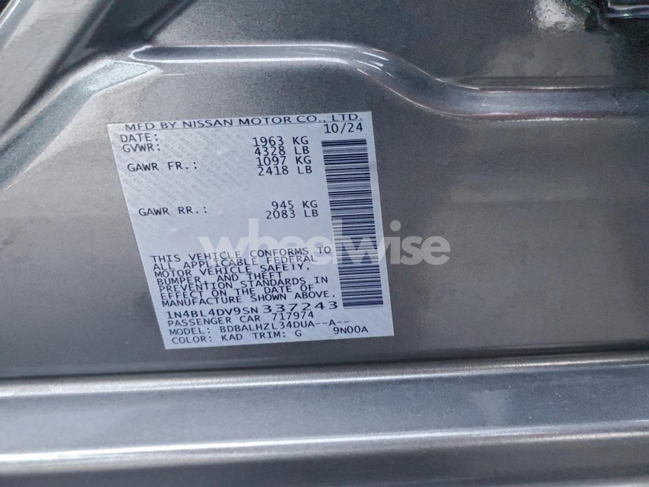 Photo 12 of 2025 NISSAN ALTIMA SV (VIN 1N4BL4DV9SN337243)