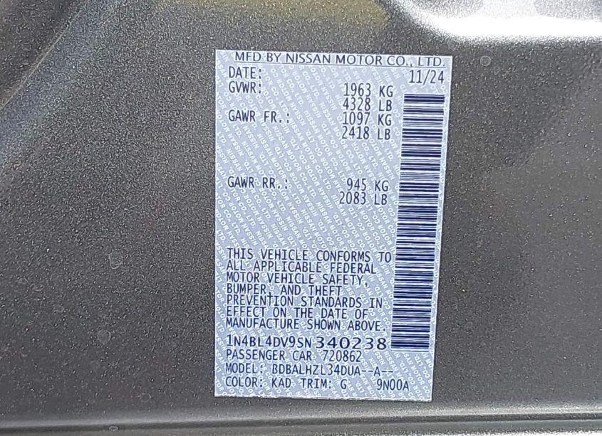 Photo 9 of 2025 Nissan Altima SV FWD (VIN 1N4BL4DV9SN340238)