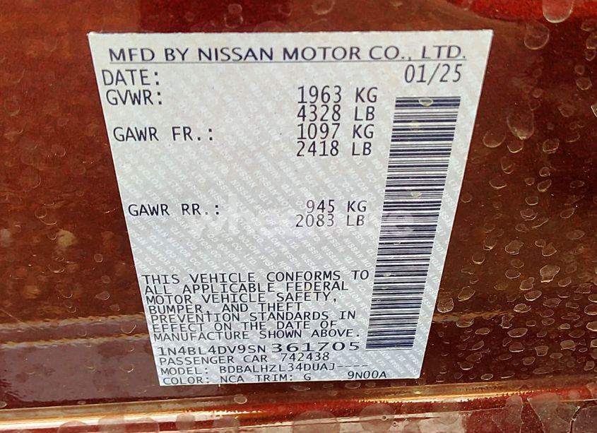 Photo 9 of 2025 Nissan Altima SV FWD (VIN 1N4BL4DV9SN361705)