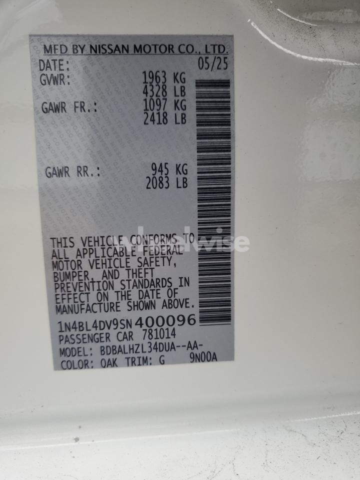 Photo 12 of 2025 NISSAN ALTIMA SV (VIN 1N4BL4DV9SN400096)