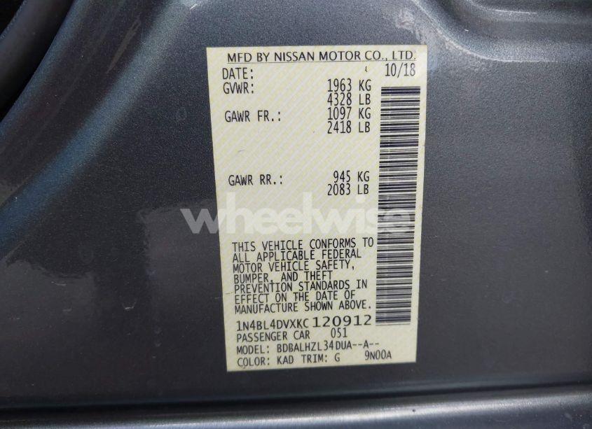 Photo 9 of 2019 Nissan Altima 2.5 SV (VIN 1N4BL4DVXKC120912)