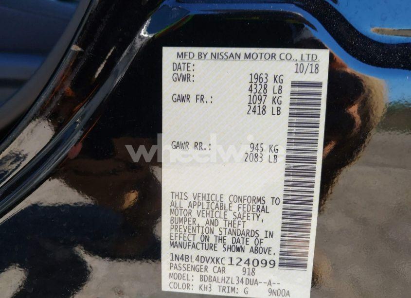 Photo 9 of 2019 Nissan Altima 2.5 SV (VIN 1N4BL4DVXKC124099)