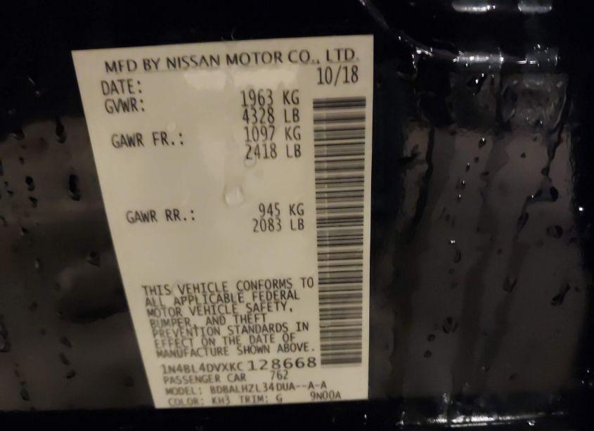 Photo 9 of 2019 Nissan Altima 2.5 SV (VIN 1N4BL4DVXKC128668)