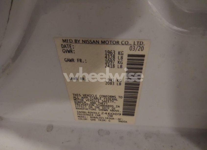 Photo 9 of 2020 Nissan Altima SV FWD (VIN 1N4BL4DVXLC246009)