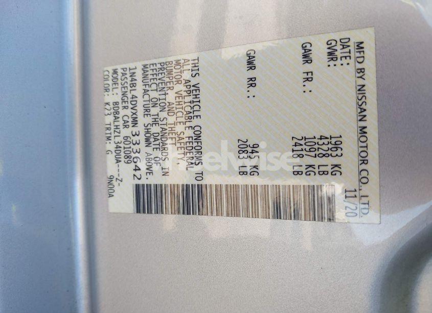 Photo 9 of 2021 Nissan Altima SV FWD (VIN 1N4BL4DVXMN333642)