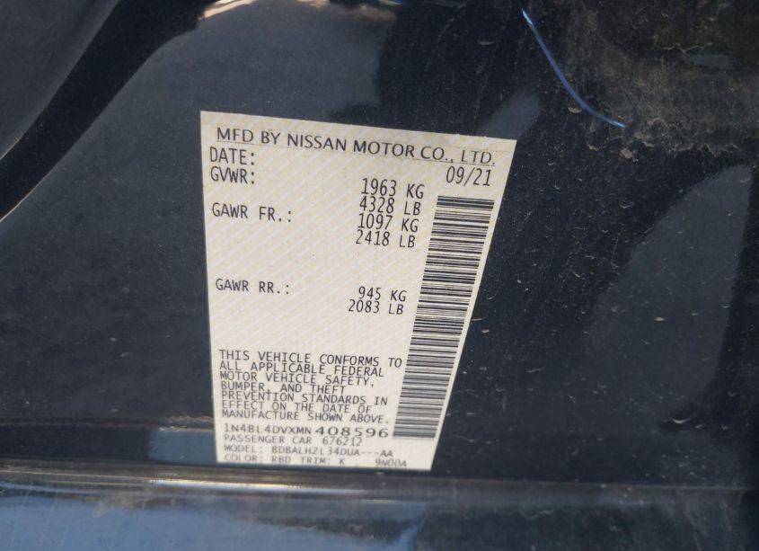 Photo 9 of 2021 Nissan Altima SV FWD (VIN 1N4BL4DVXMN408596)