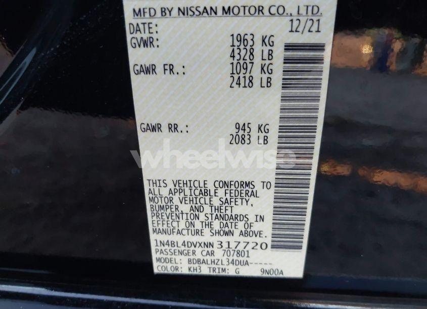 Photo 9 of 2022 Nissan Altima SV FWD (VIN 1N4BL4DVXNN317720)