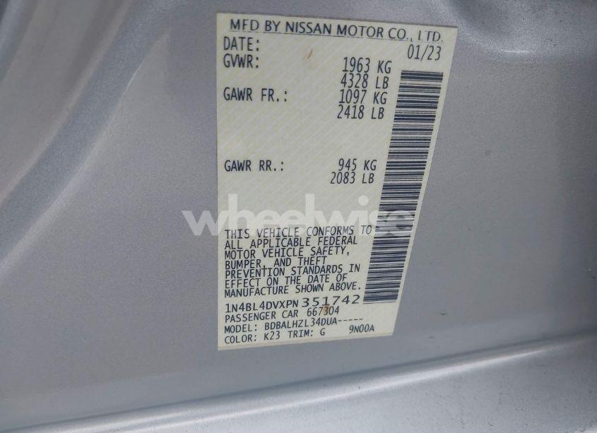 Photo 9 of 2023 Nissan Altima SV FWD (VIN 1N4BL4DVXPN351742)