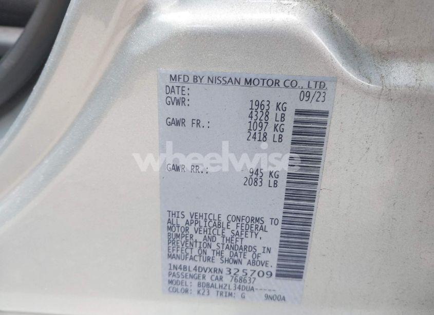 Photo 9 of 2024 Nissan Altima SV FWD (VIN 1N4BL4DVXRN325709)