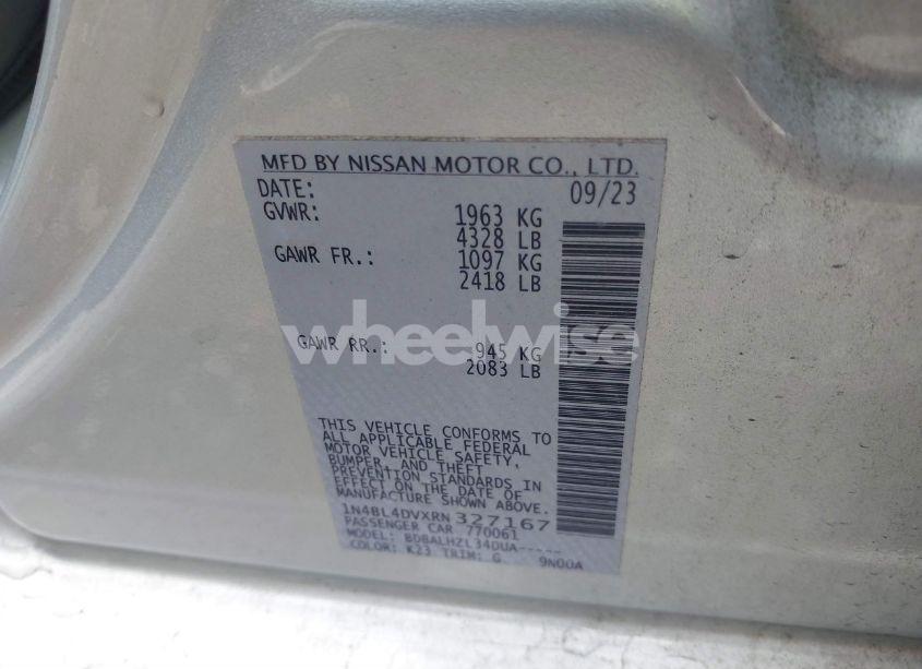 Photo 9 of 2024 Nissan Altima SV FWD (VIN 1N4BL4DVXRN327167)