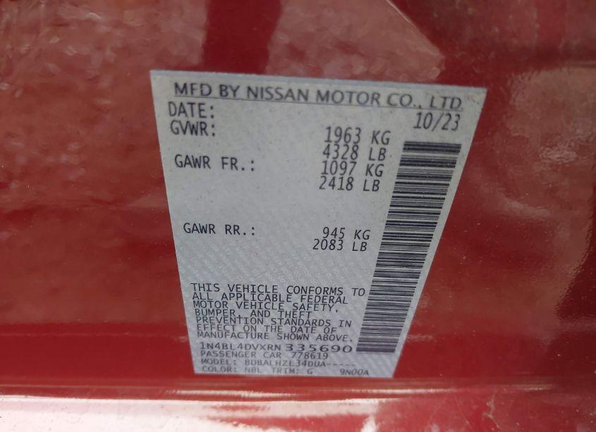 Photo 9 of 2024 Nissan Altima SV FWD (VIN 1N4BL4DVXRN335690)