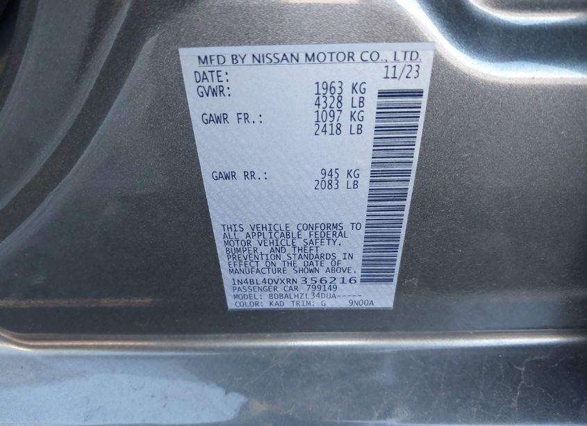 Photo 9 of 2024 Nissan Altima SV FWD (VIN 1N4BL4DVXRN356216)