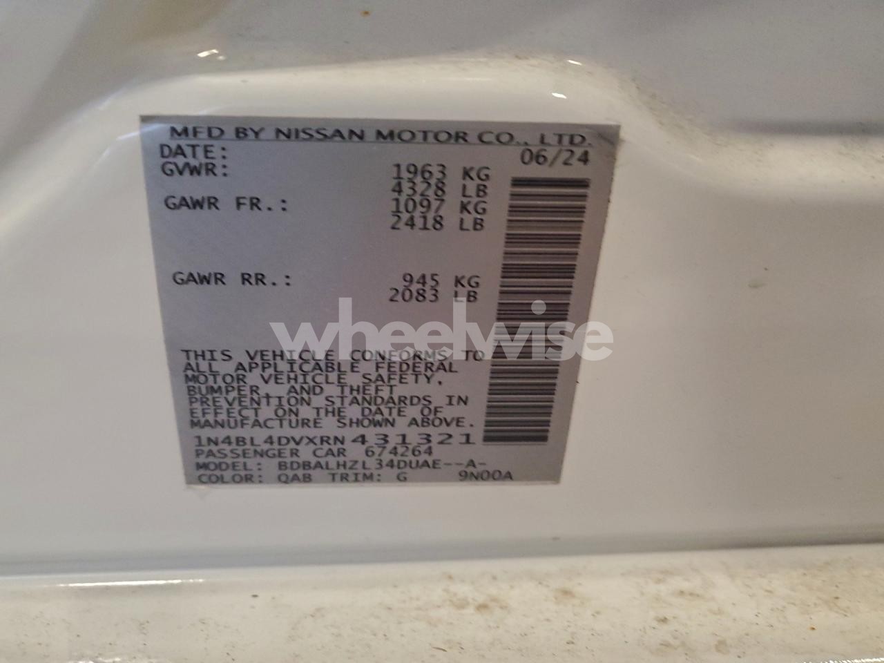 Photo 12 of 2024 NISSAN ALTIMA SV (VIN 1N4BL4DVXRN431321)