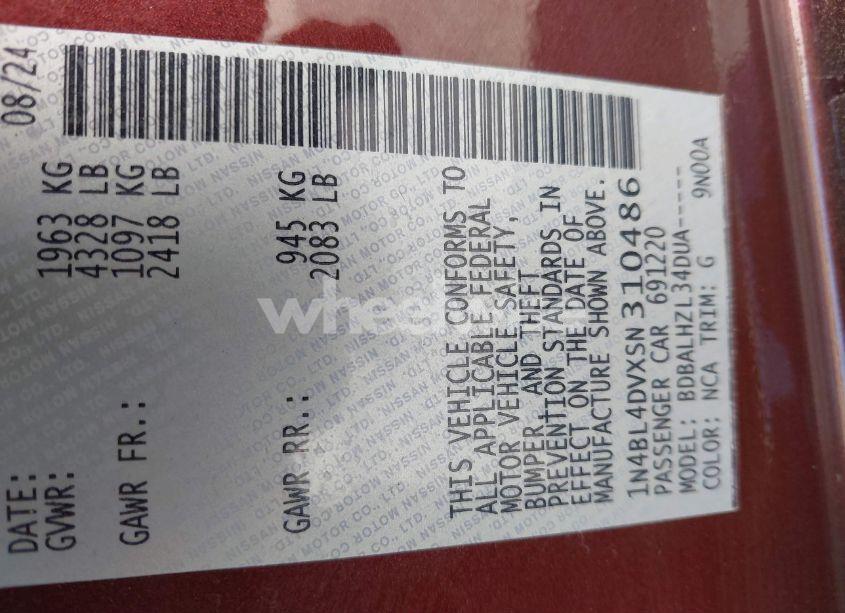 Photo 9 of 2025 Nissan Altima SV FWD (VIN 1N4BL4DVXSN310486)