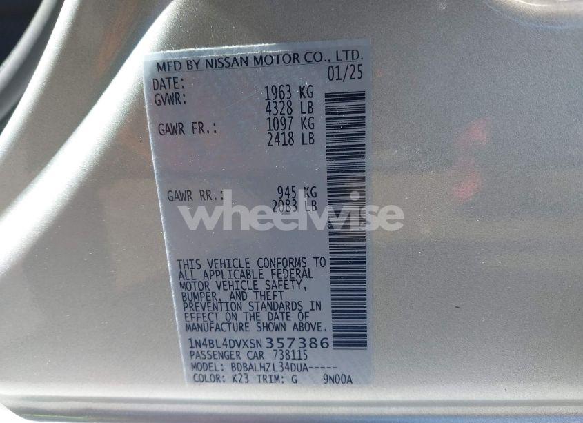 Photo 9 of 2025 Nissan Altima SV FWD (VIN 1N4BL4DVXSN357386)