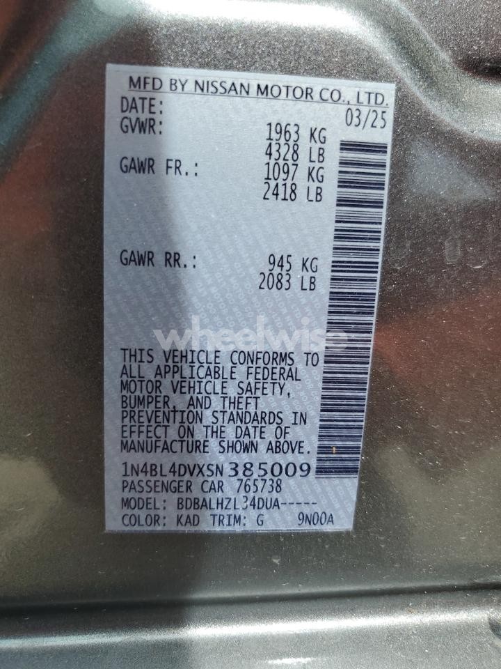 Photo 12 of 2025 NISSAN ALTIMA SV (VIN 1N4BL4DVXSN385009)