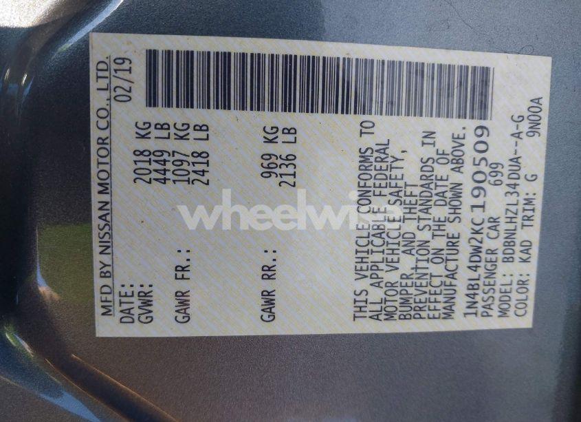 Photo 9 of 2019 Nissan Altima 2.5 SV (VIN 1N4BL4DW2KC190509)