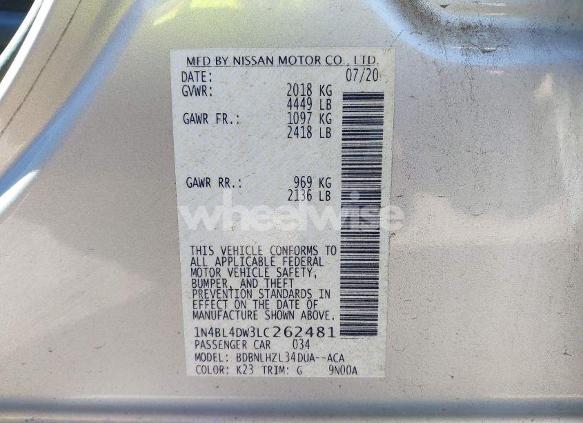 Photo 9 of 2020 Nissan Altima SV INTELLIGENT AWD (VIN 1N4BL4DW3LC262481)