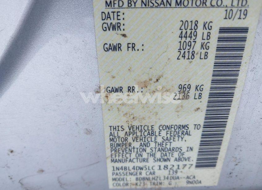 Photo 9 of 2020 Nissan Altima SV INTELLIGENT AWD (VIN 1N4BL4DW5LC182177)