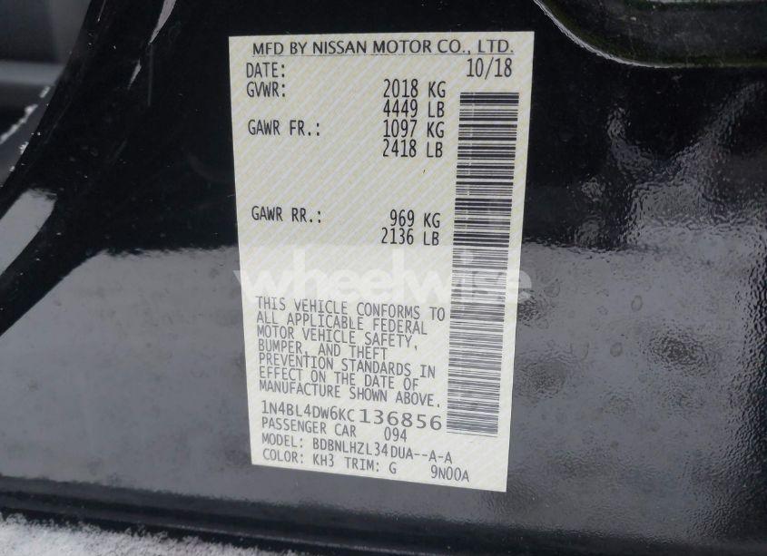 Photo 9 of 2019 Nissan Altima 2.5 SV (VIN 1N4BL4DW6KC136856)