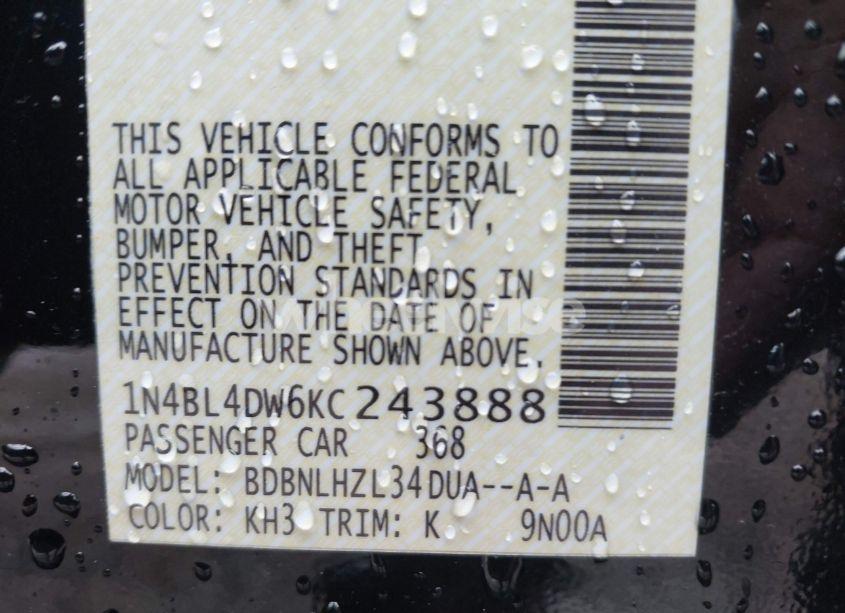 Photo 9 of 2019 Nissan Altima 2.5 SV (VIN 1N4BL4DW6KC243888)