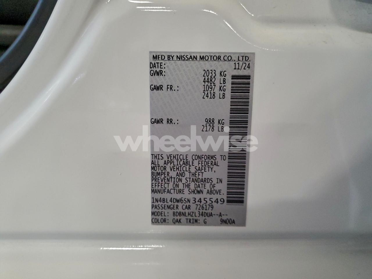 Photo 12 of 2025 NISSAN ALTIMA SV (VIN 1N4BL4DW6SN345549)