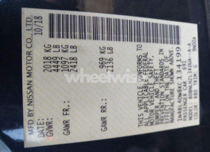 Photo 9 of 2019 Nissan Altima 2.5 SV (VIN 1N4BL4DW8KC134199)