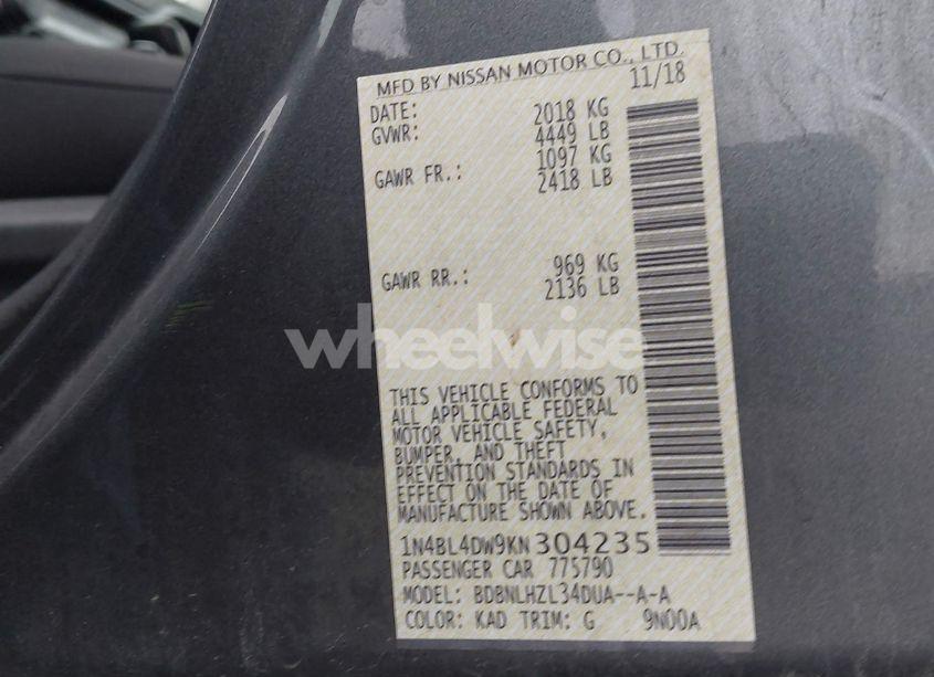 Photo 9 of 2019 Nissan Altima 2.5 SV (VIN 1N4BL4DW9KN304235)