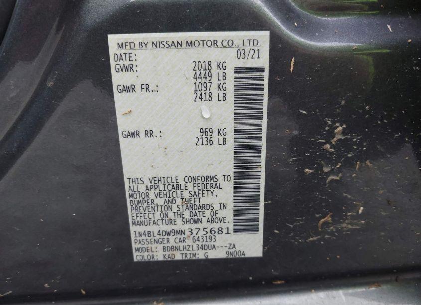 Photo 9 of 2021 Nissan Altima SV INTELLIGENT AWD (VIN 1N4BL4DW9MN375681)