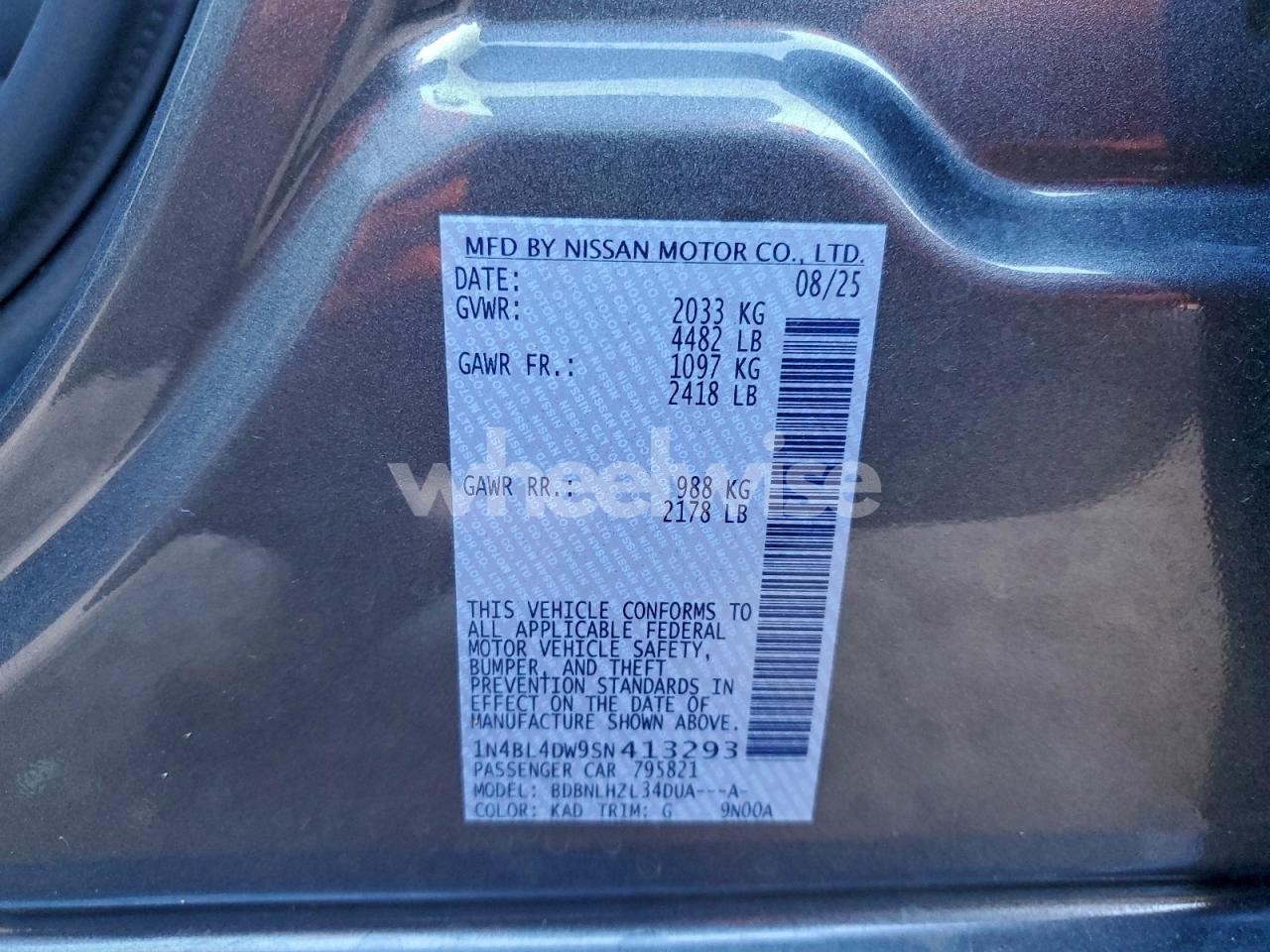 Photo 12 of 2025 NISSAN ALTIMA SV (VIN 1N4BL4DW9SN413293)