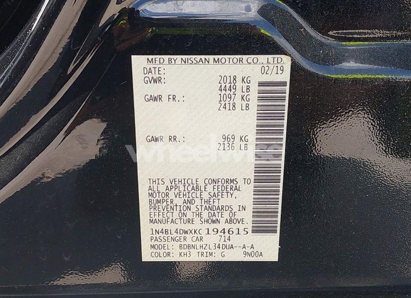 Photo 9 of 2019 Nissan Altima 2.5 SV (VIN 1N4BL4DWXKC194615)