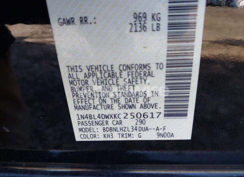 Photo 9 of 2019 Nissan Altima 2.5 SV (VIN 1N4BL4DWXKC250617)