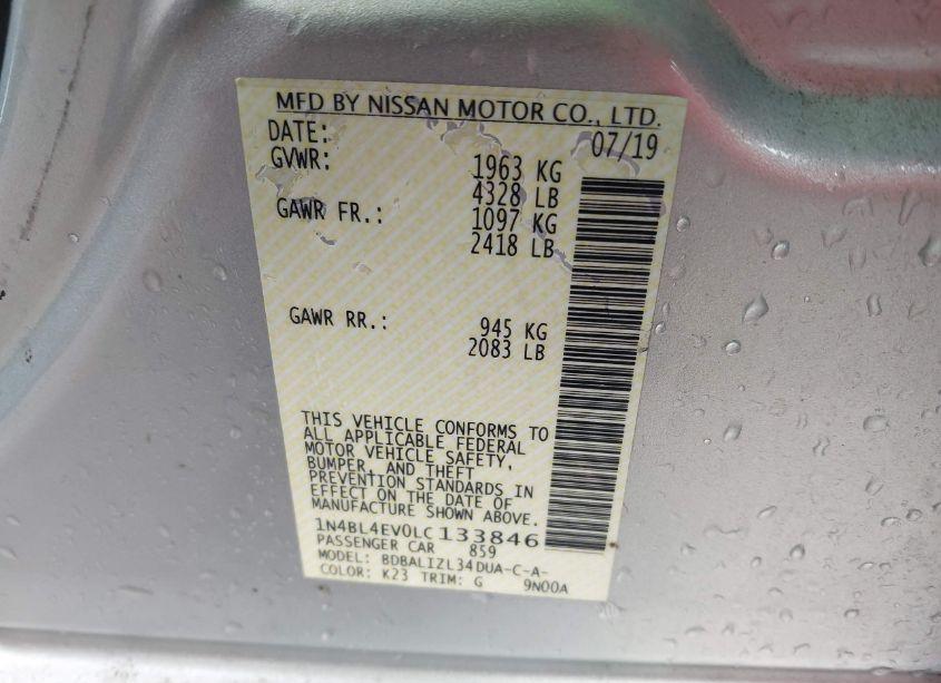 Photo 9 of 2020 Nissan Altima SL FWD (VIN 1N4BL4EV0LC133846)