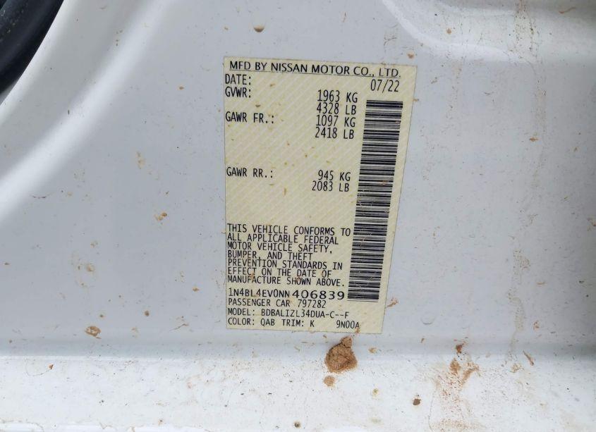 Photo 9 of 2022 Nissan Altima SL FWD (VIN 1N4BL4EV0NN406839)